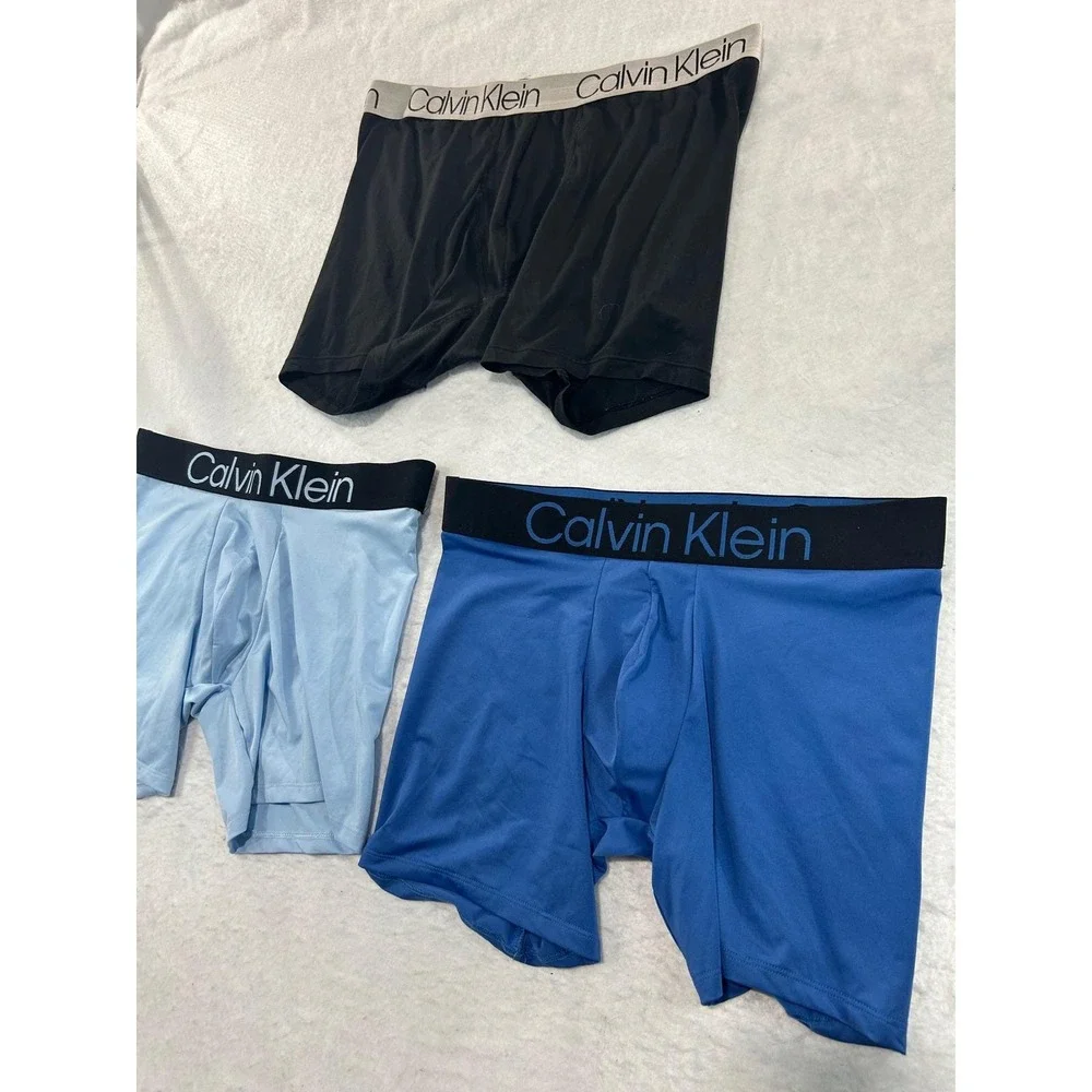 Calvin Klein Mens Boxer Briefs 3 Pack Black Blue Light Blue Underwear Medium